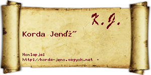 Korda Jenő névjegykártya